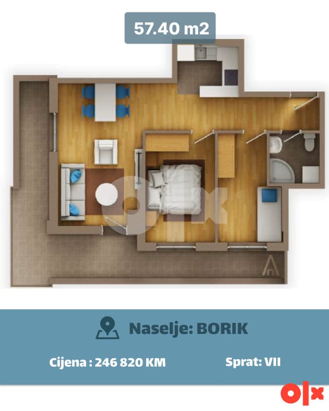 Three-bedroom apartment 57m2 - BORIK, Banjaluka