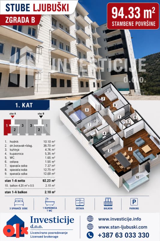 94.33 m2 - Three-bedroom apartment, Ljubuški
