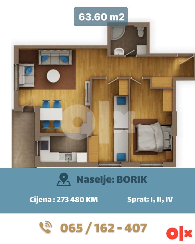 Three-bedroom apartment 63.6m2 - Borik, Banjaluka