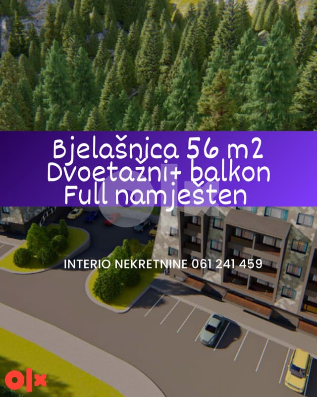 Bjelašnica 56 m2 + balkon kompletno namješten, dvosoban dvoetažni