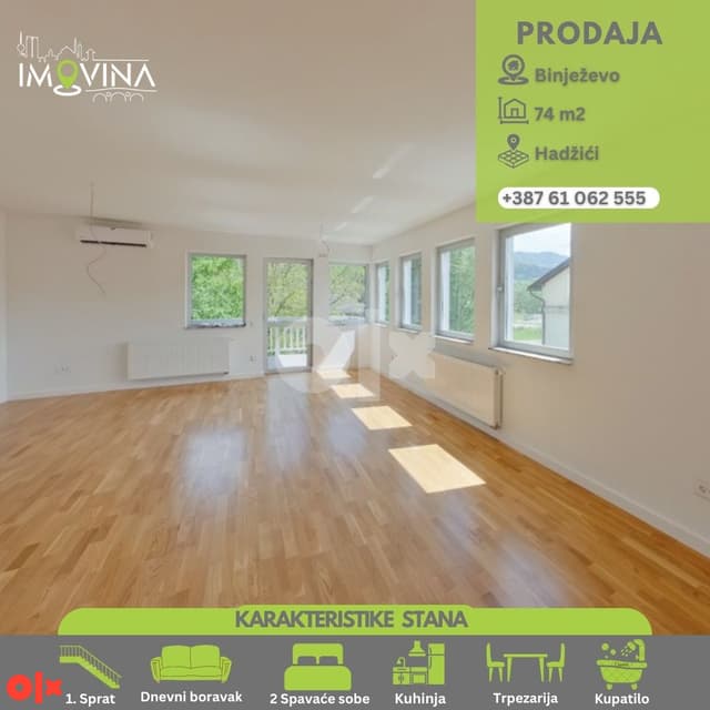100951 Three-bedroom apartment in new construction, 74m2, Hadžići