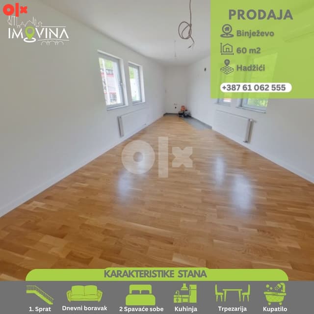 100952 Three-bedroom apartment in new construction, 60m², Hadžići