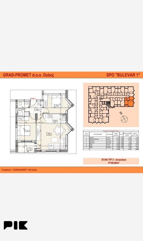 Apartment Doboj 56.88 m2 - SPO Bulevar I