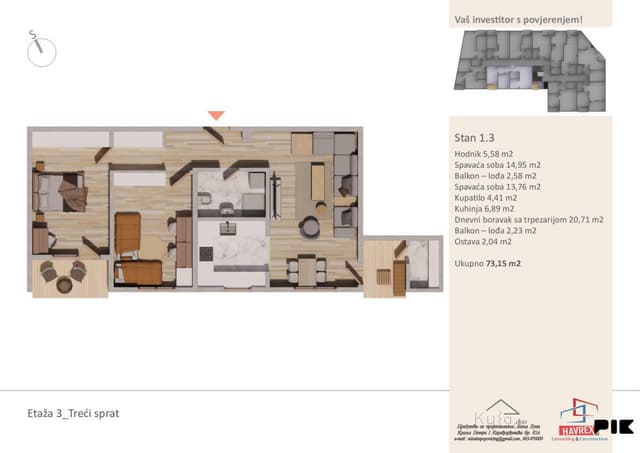 Apartments and flats in Banja Luka, 73m2 for cash
